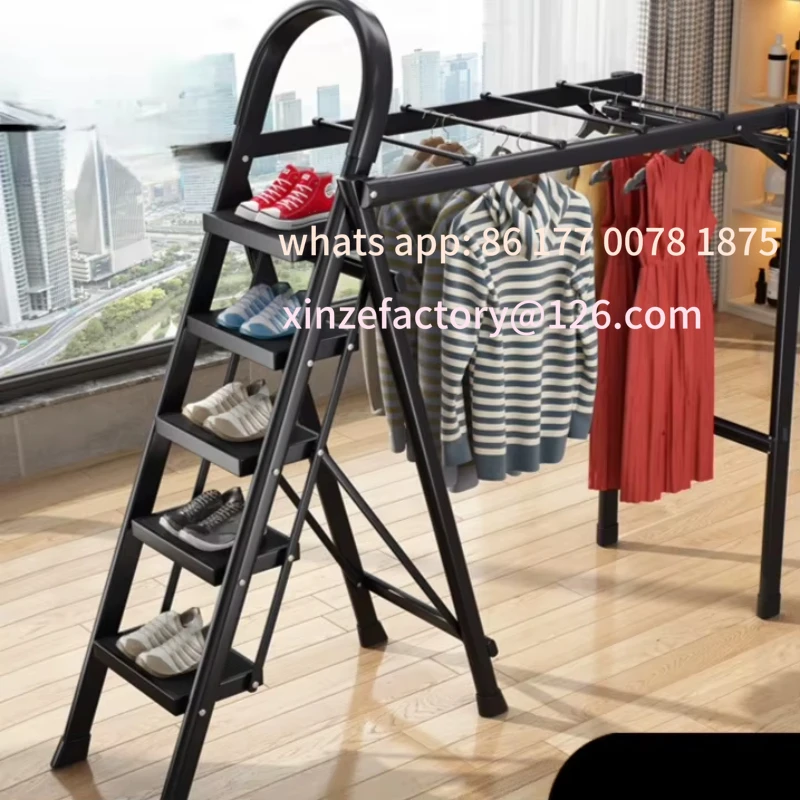 Customizable Clothes rack ladder household folding telescopic dual-purpose multifunctional herringbone ladder landing light.