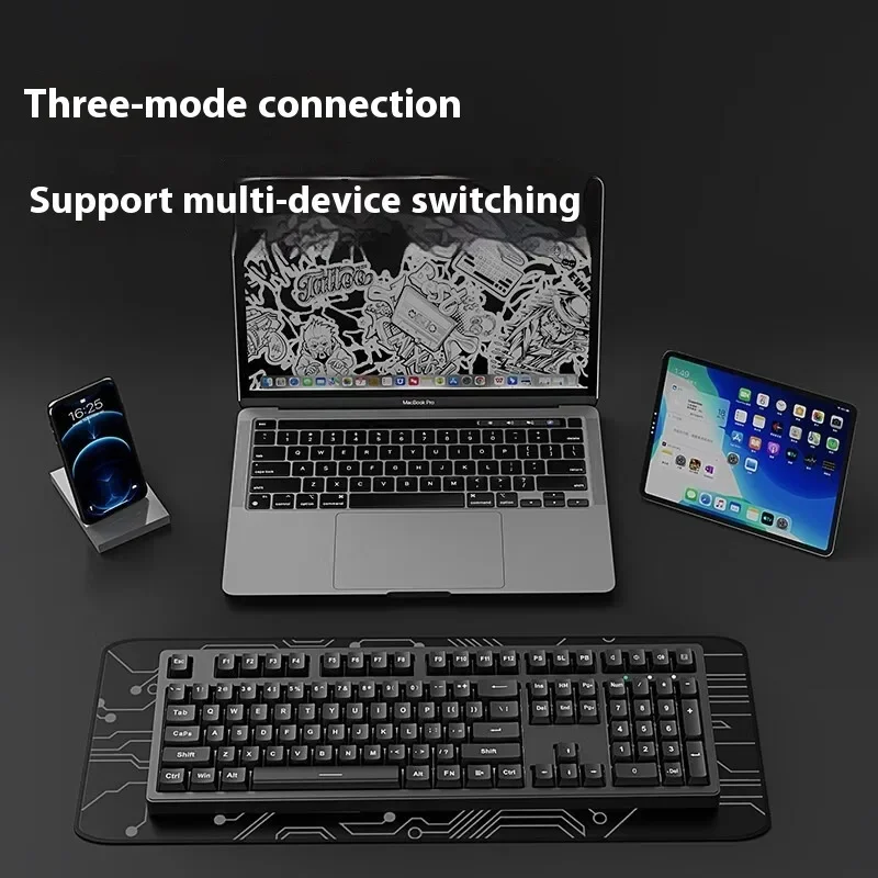 EWEADN MT108 Teclado Mecânico Sem Fio Bluetooth USB 87 Teclas Interruptor Vermelho Tri-Mode Retroiluminação Branca Compatível PC Laptop Tablet