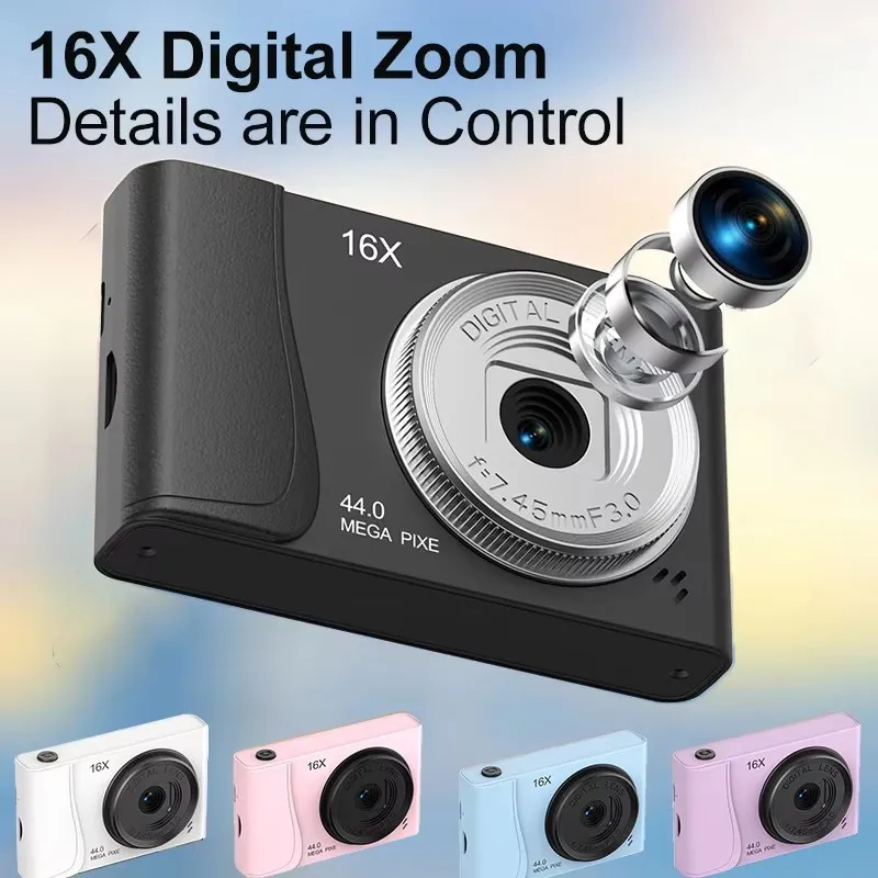 Cámara Digital 4K de 24 Millones de Píxeles, Videocámara Infantil con Zoom 16x, Cámaras Compactas con Enfoque Automático para Niños, Adultos y Principiantes en Fotografía