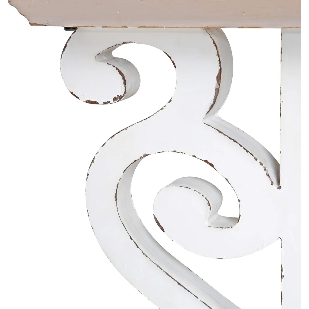 38"×23"×18"H Distressed Brown & White Coffee Table - Rustic Carved Farmhouse-Inspired Living Room Decorative Center Table