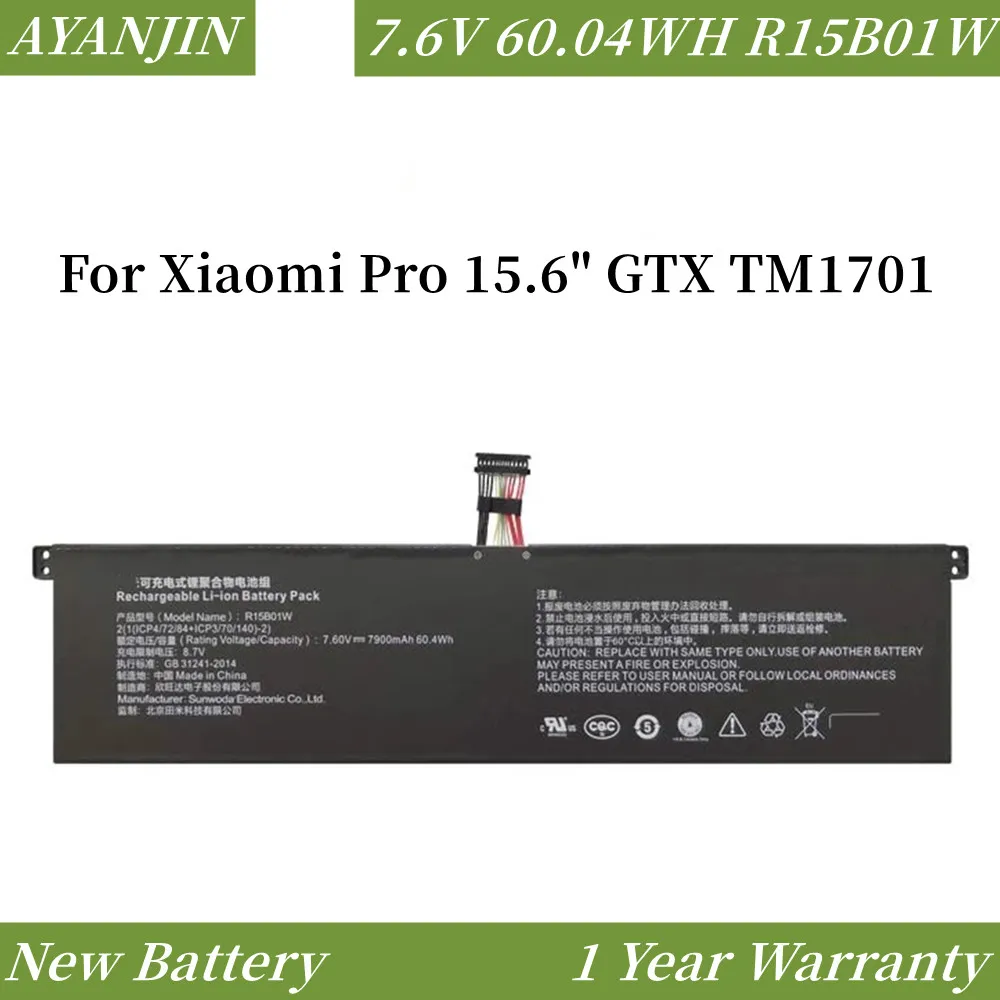 New R15B01W 7.6V 7900mAh 60.04WH Laptop Battery For Xiaomi Pro 15.6