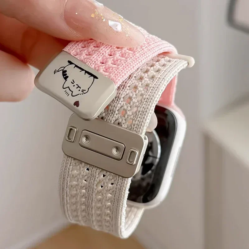 A pulseira de relógio com fecho magnético de malha The Kitten é compatível com Apple Watch 10a geração 9 8 7 6 5 4 Ultra/SE