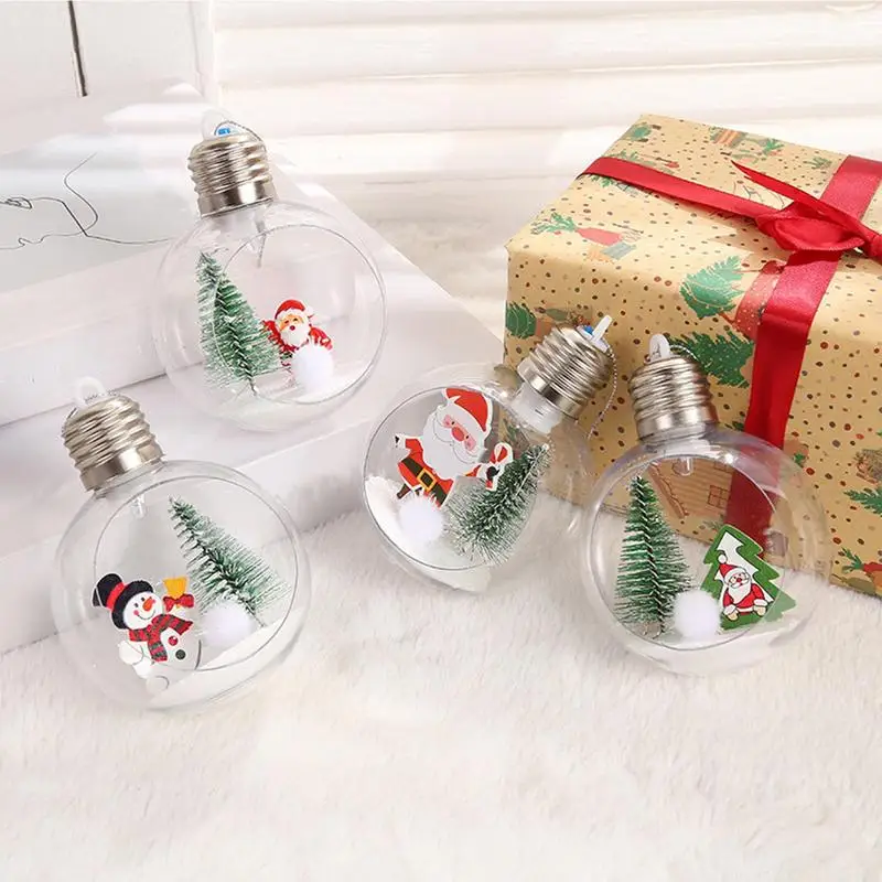 2pc Transparent Ball Light PVC Hanging Bulb Christmas Trees Bauble Ornament Wedding Gift Present Party Home Christmas Decoration