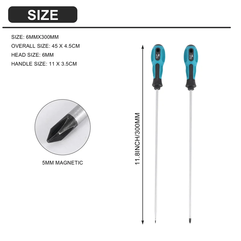 Imagem -05 - Flat Blade Screwdriver com Borracha Handle Long Slotted e Phillips Screwdriver Magnético 12 in Packs