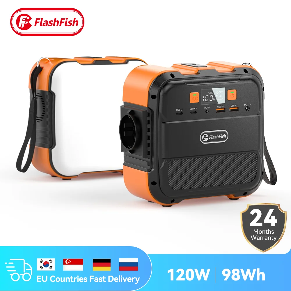 Flashfish Power Station 120W Portable Solar Generator AC 230V Output Backup Powerbank For Emergency Home Camping Power Supply