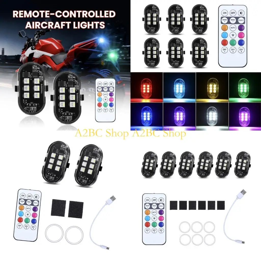 A2BC 2/4/6/8pcs Modular LED Light Set with Wireless Remote For Motorcycle Waterproof Shockproof Warning Light Easy Mount
