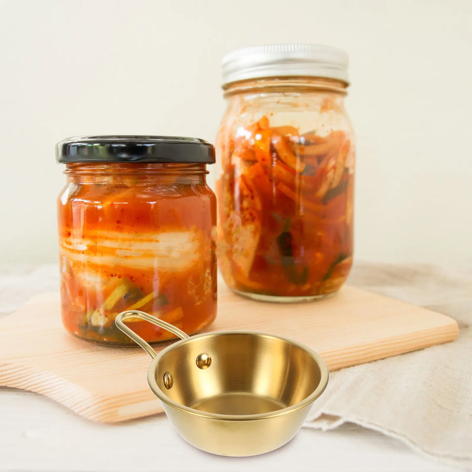 Juego de 2 Cuencos Coreanos de Acero Inoxidable para Vino de Arroz, Cuencos Multiusos para Condimentos, para Fiestas en Casa, Cuenco Ligero para Vino con Asa, para Sopa