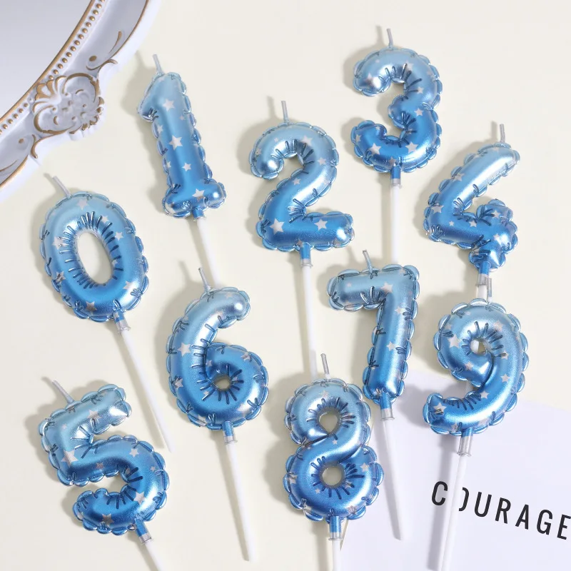 Niedliche blaue Stern-3D-Zahlen-Kuchenkerzen für Kinder, alles Gute zum Geburtstag, Party-Dekorationen, Geburtstagsdekoration, Kuchendekorationszubehör
