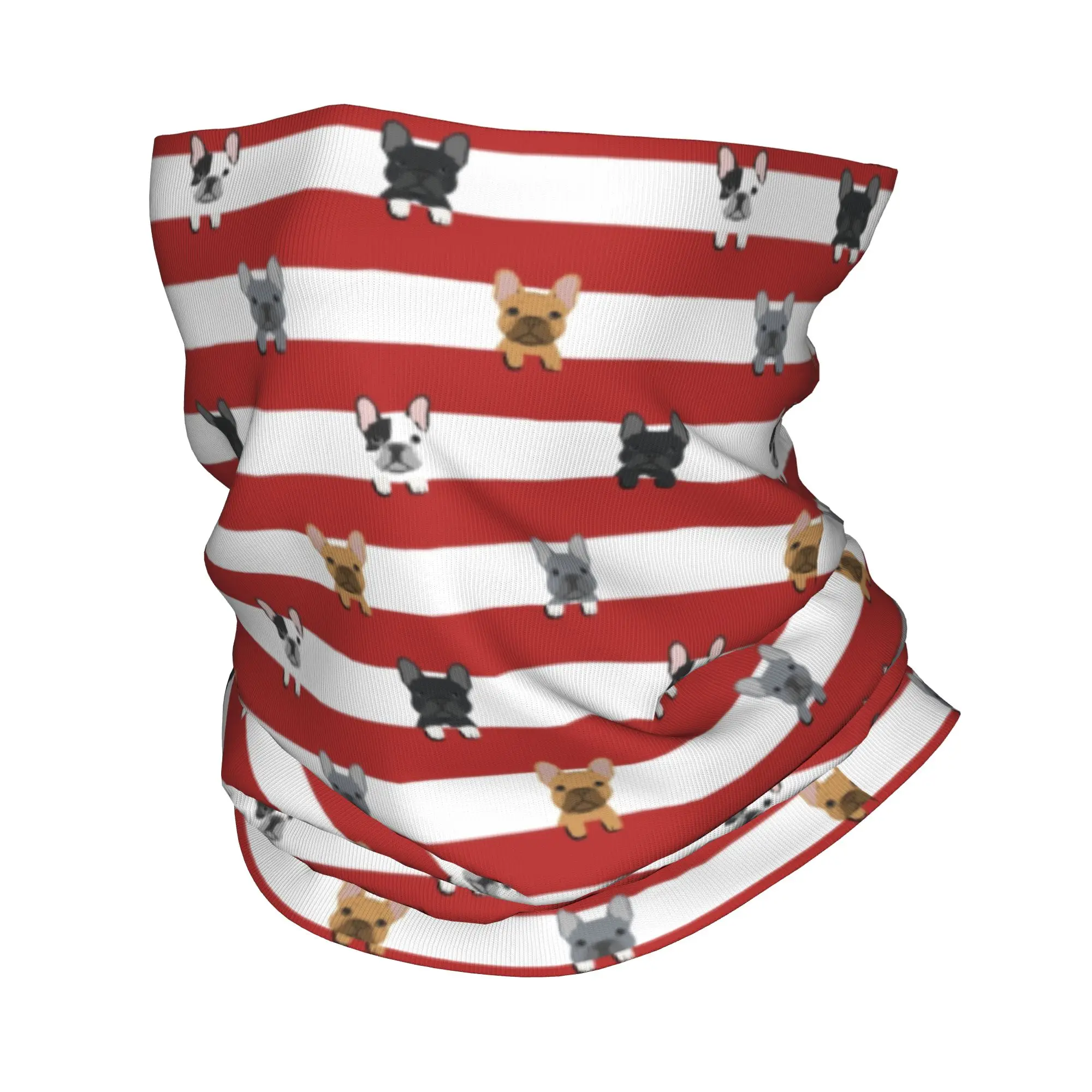 

Custom French Bulldog Red Stripes Bandana Winter Neck Warmer Women Windproof Wrap Face Scarf for Ski Puppy Animal Pet Gaiter