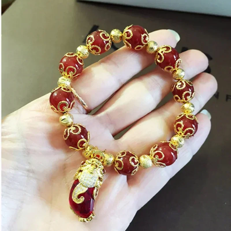 European Dollar Vietnam San Gold Pixiu Pendant Bracelet Red Aged Transfer Beaded Bracelet Female Korean Style Jewelry