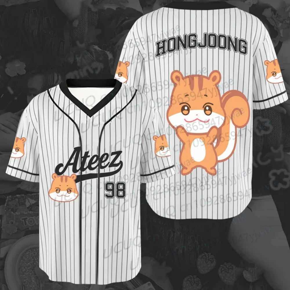 2026 Sommer Damen Mädchen Ateez Aniteez Charaktere 3D-Druck Grafik Herren T-Shirt K-Pop Fans Geschenke V-Ausschnitt Trikot – Detail 6