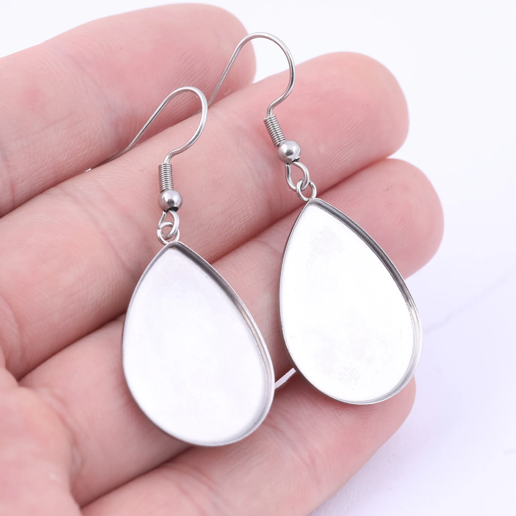 20pcs Stainless Steel 18x25mm Dangle Teardrop Cabochon Earring Base Blanks Diy Bezel Settings For Jewelry Making Supplies