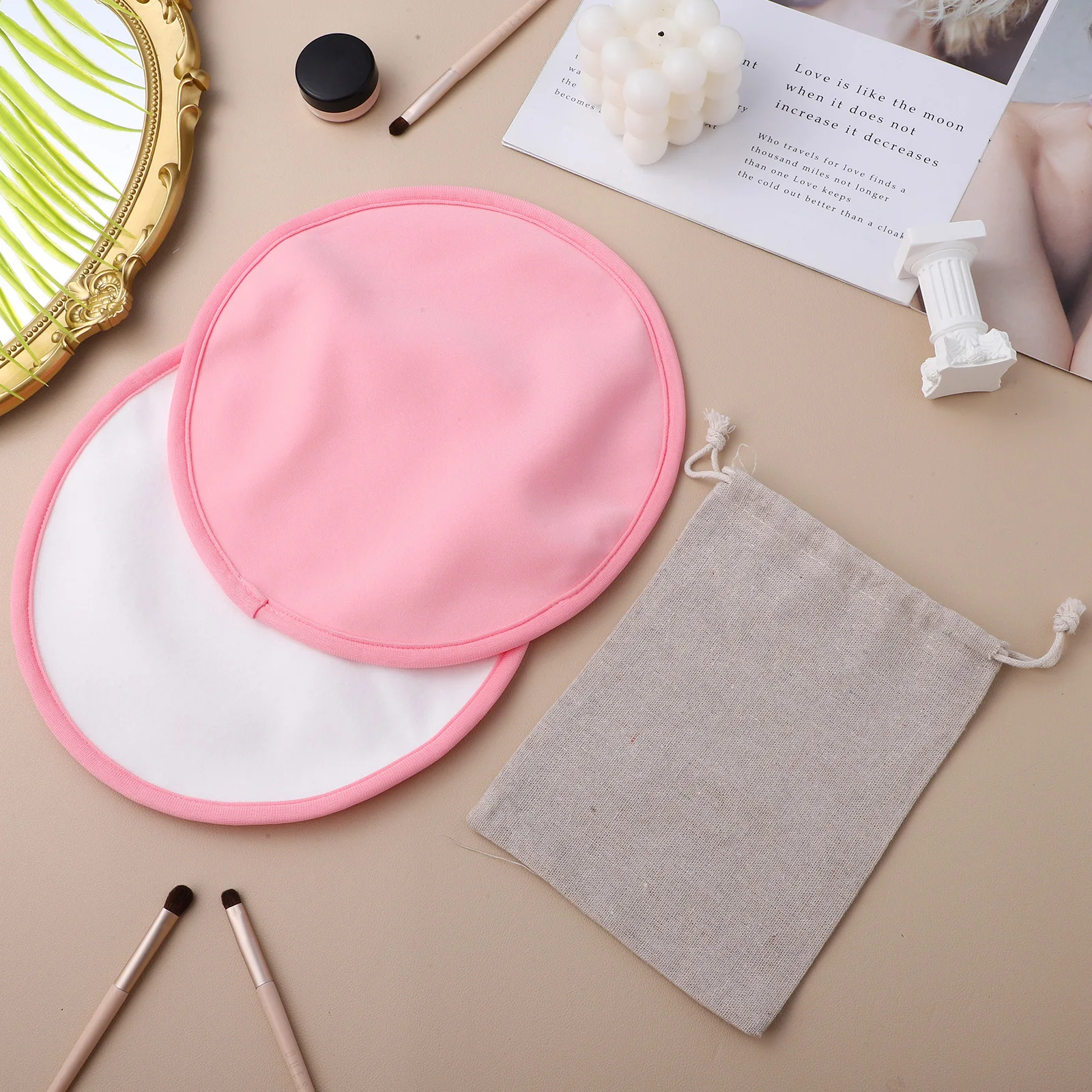 

2 pcs Pink Castor Oil Breast Pad Chest Wraps Reusable Cloth Comfortable Fit Skin Friendly Fabric Storage Bag Included