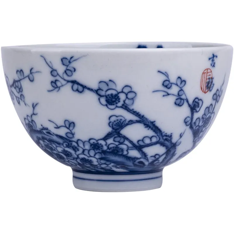 |kungfu painted inside and outside the poetic masters cup of jingdezhen blue and white cold plum tea sample tea cup