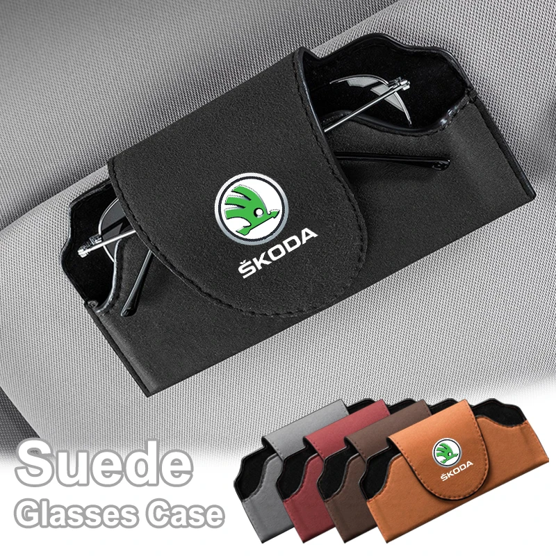 جديد الجلد المدبوغ سيارة الداخلية نظارات حالة النظارات صندوق تخزين كليب لسكودا اوكتافيا السريع كودياق رائع مشتق كاروك فابيا Kamiq #1