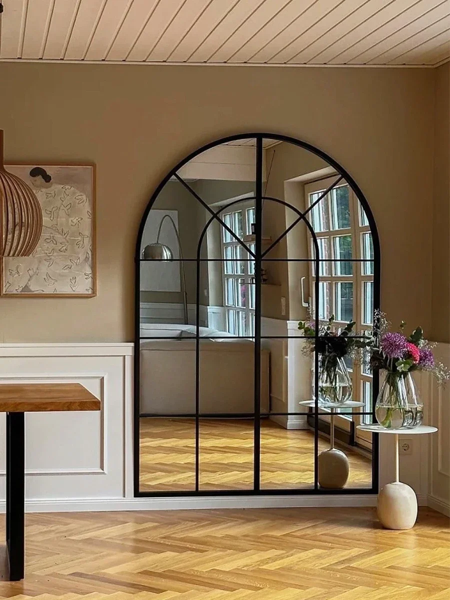 Arched Full-Body Mirror Luxury Floor-to-Ceiling Wall-Hanging Living Room Entrance Decorative Lighted Mirror for Household Interi