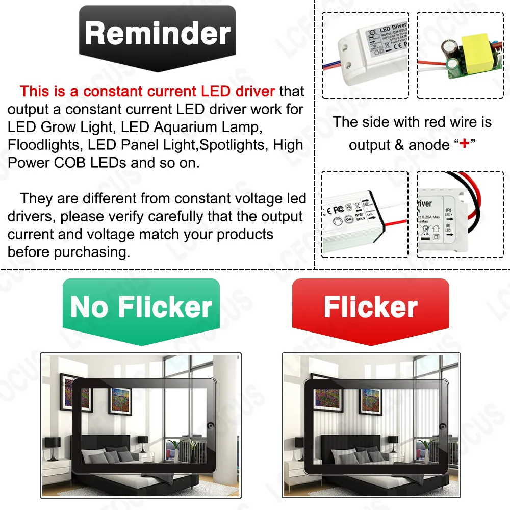 No Flicker 1W 3W 5W 10W 20W 30W 50W 60W LED Driver Constant Current 300mA 420mA 600mA 900mA 1200mA 1500mA Lighting Transformers