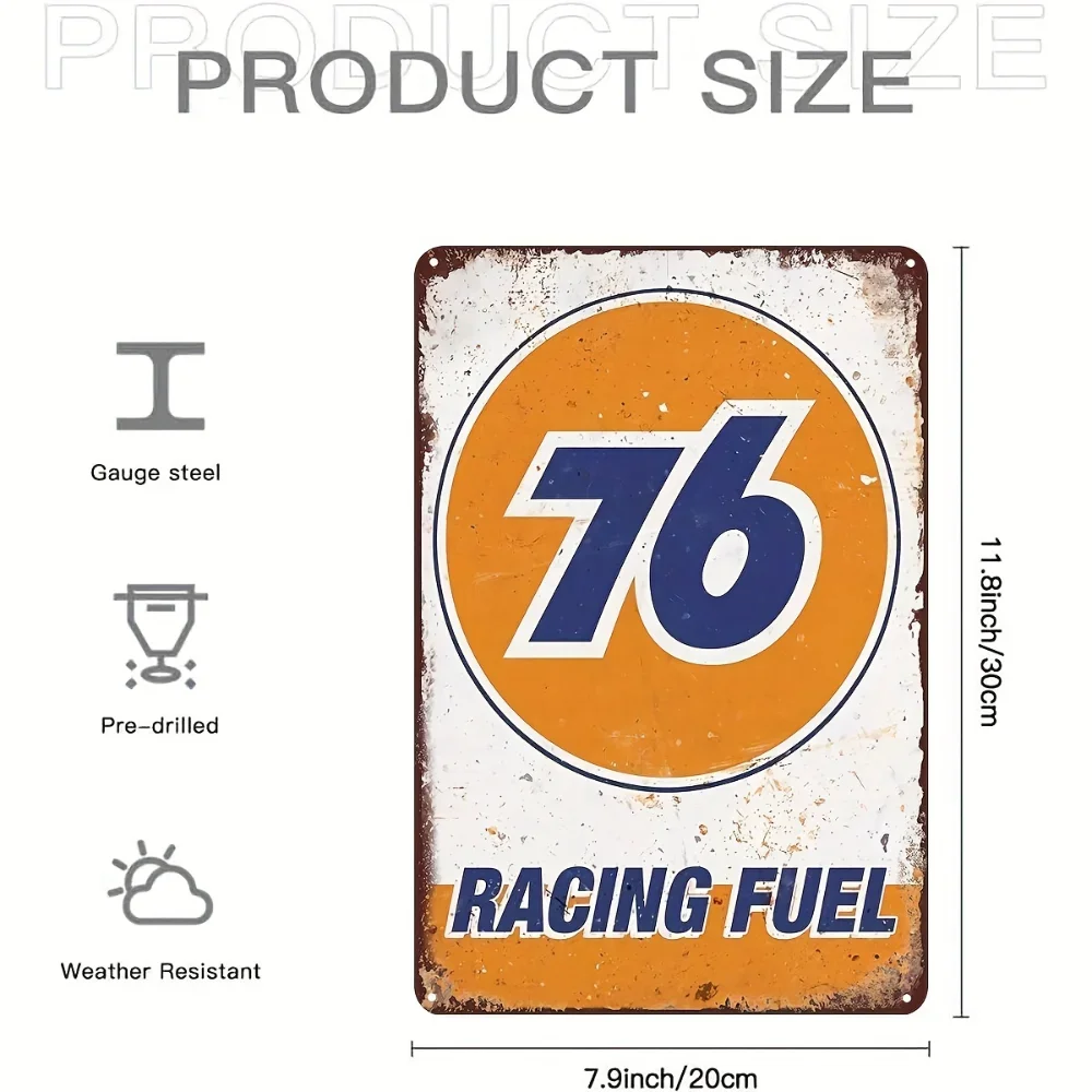 76 Racing Fuel Vintage Metal Sign Retro Iron Plaque Wall Decor 12x8 Inch for Home Club Bar Man Cave Garage