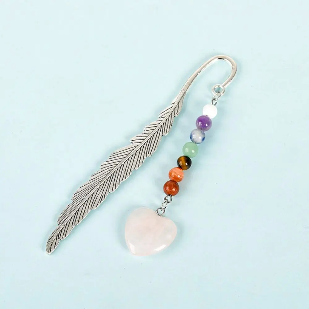 Reading Bookmark Healing Stone Bookmark Pagination Mark Good Luck Crystal Beads Bookmark Feather Book Paginator