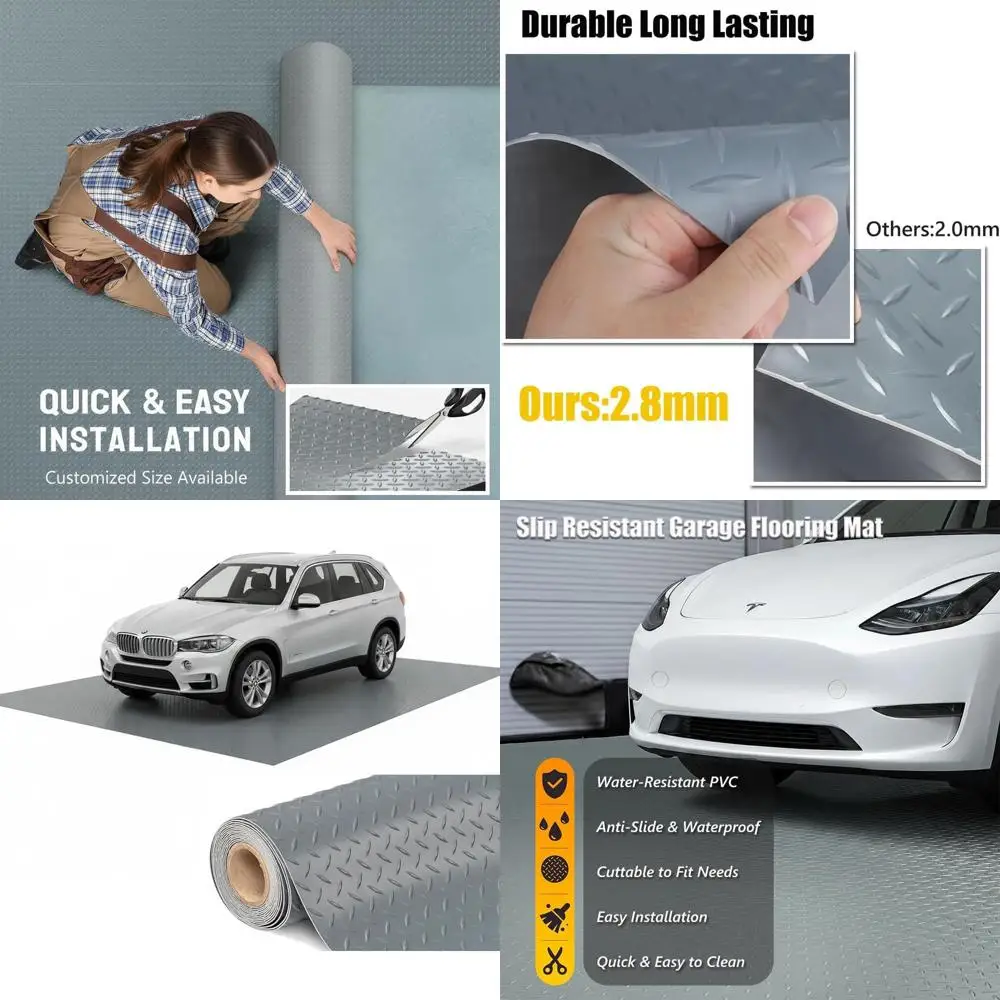 

Thick PVC Garage Floor Mat - Heavy-Duty Waterproof Non-Slip Protection for Cars, Trailers, SUVs, Basements, and Gyms (Gray) - 2f