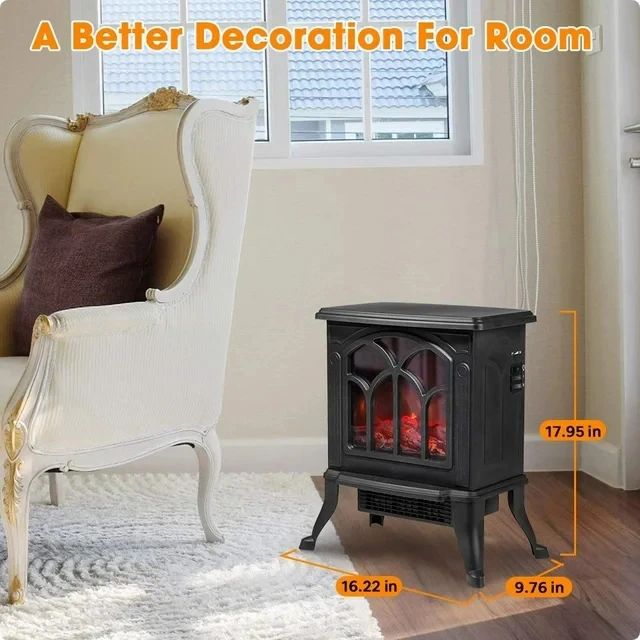 SUGIFT Electric Fireplace, 1500W Portable Infrared Stove Heater, Black