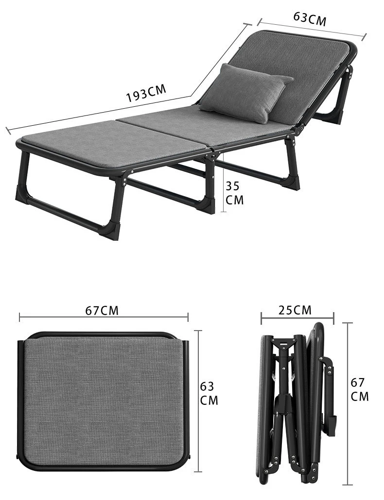 Przenośny łóżko składane pojedynczy fotel z długim podstawa krzesła i ramą składane łóżko składane idealne na przerwę obiadową proste meble