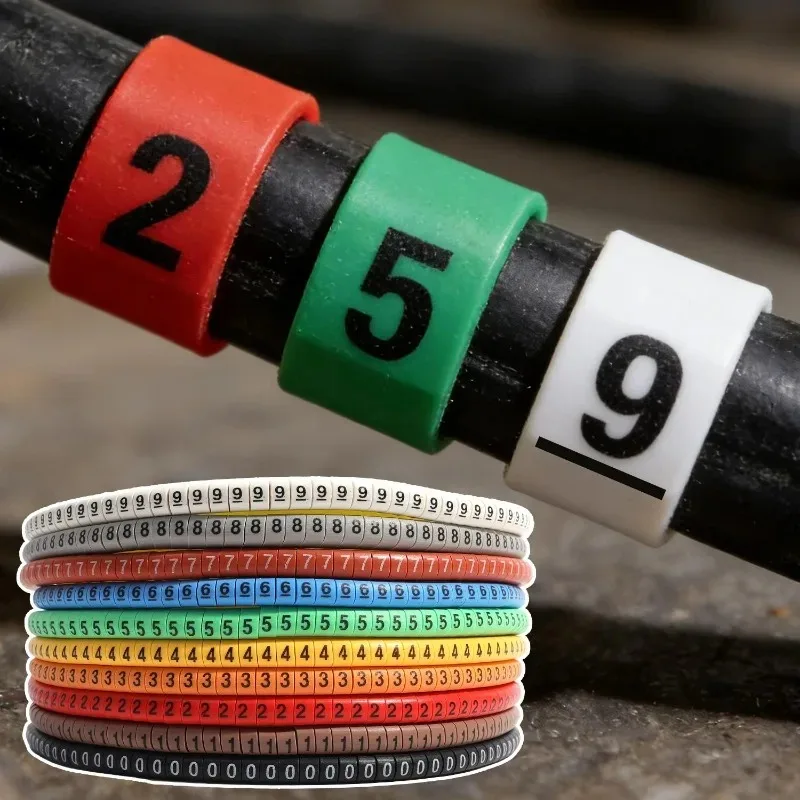 500/1000x PVC Cable Markers 0-9 Colorful Wire Number Labels Insulated Waterproof Slip-On Tags for 1.5/2.5 Sqmm Electrical Cable
