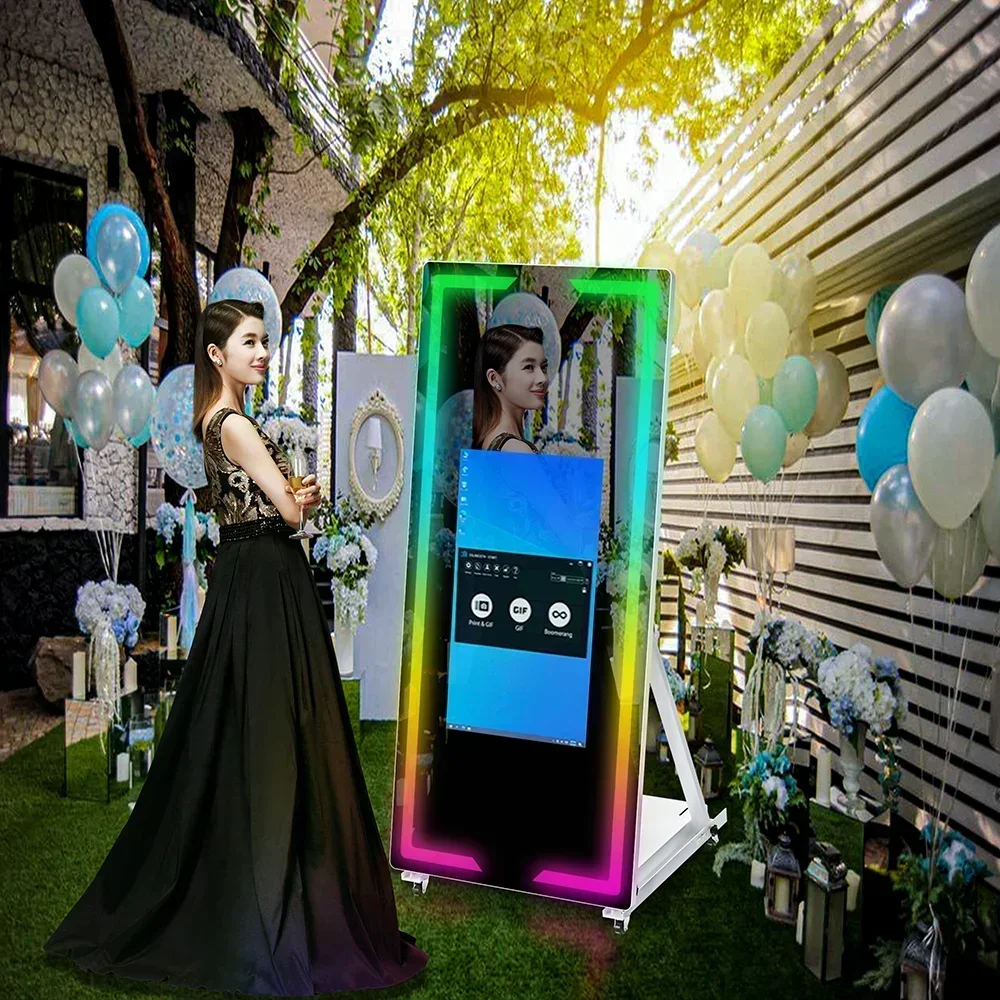 65'' mirror photo booth machine with camera and printer portable selfie magic mirror photo booth touch screen led frame kiosk