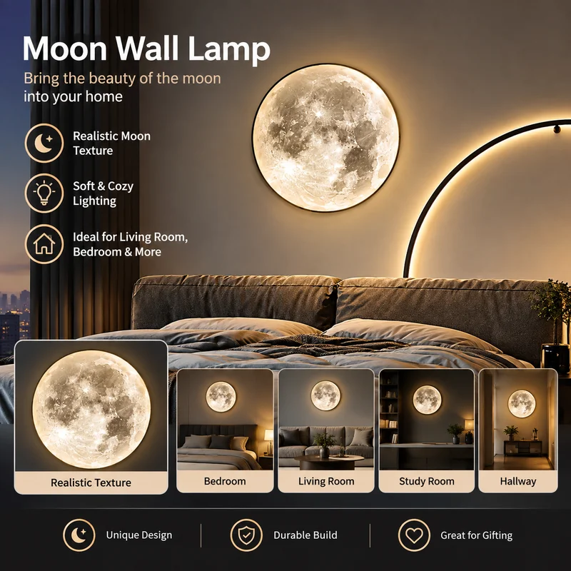 Moon Wall Light: Soft LED Lunar Glow for Bedroom & Hallway — 4