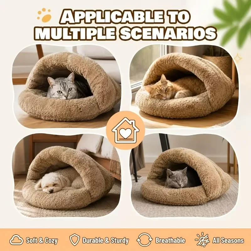 Weiches Plüsch-Halbgeschlossenes Katzenbett, Winterwarmes Haustierhaus, Faltbare Katzenhöhle, Schlafsack, Hundehütte, Winddicht, Verdickt für Kleine Hunde – Detail 5