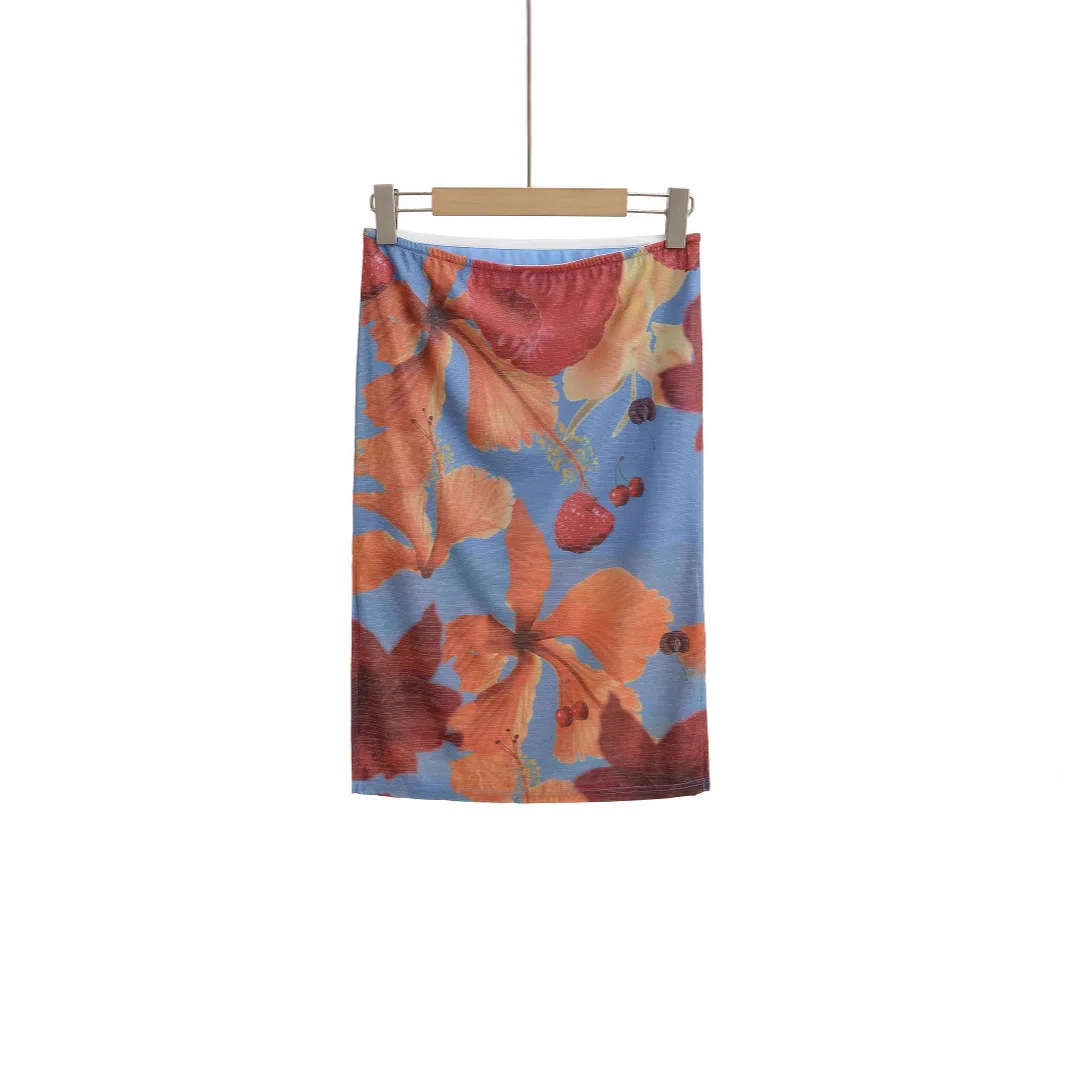 ผู้หญิงพิมพ์กระโปรงชายหาดฤดูร้อน Spice สาวเกาหลีฤดูร้อนวันหยุดสไตล์กระโปรง Patchwork Y2K Vintage Mini A-Line กระโปรง