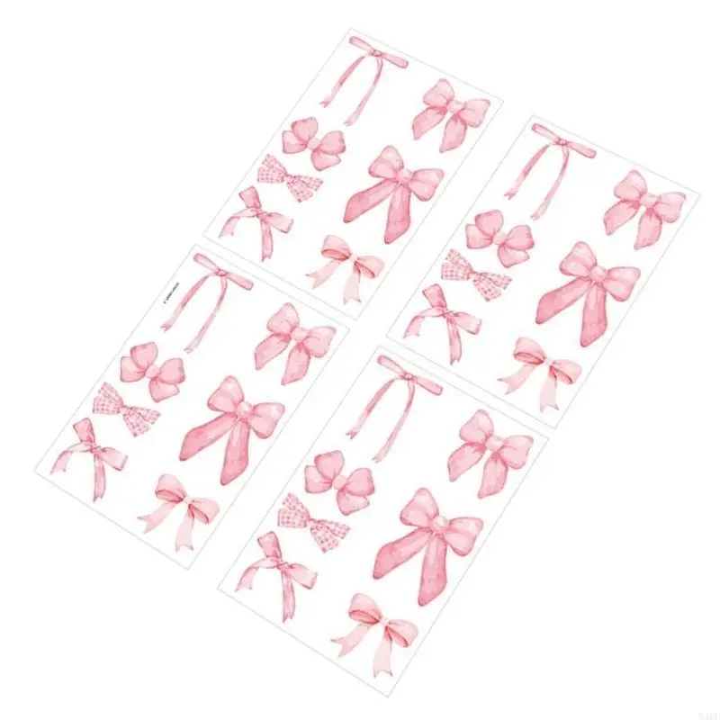 54DF 4 أوراق ديكور فني جمالي للغرفة ملصقات حائط وردية على شكل فيونكة #2