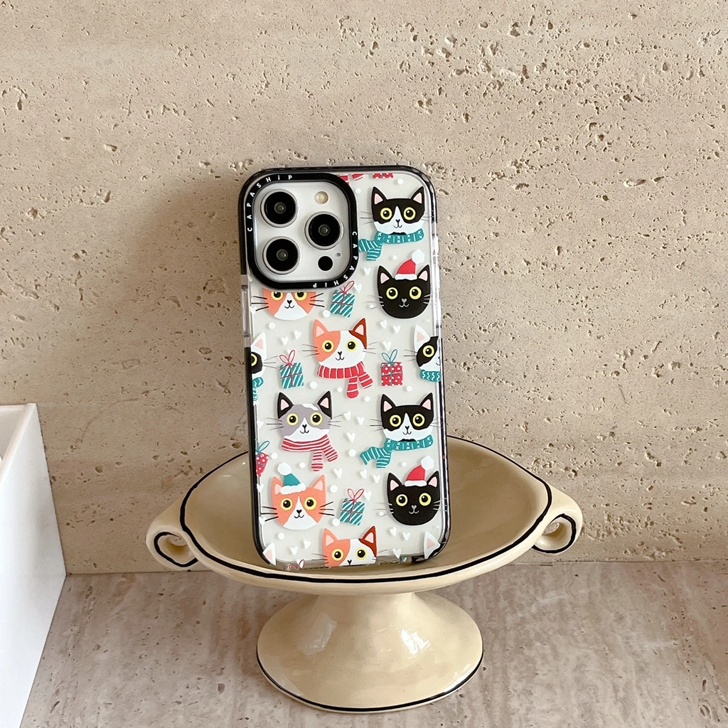 IPhone用フルスクリーン保護ケース,冬の猫,ペンギン,かわいい,16, 15, 14, 13, 12, 11 pro max,7,8 plus,mini,xs xr,x