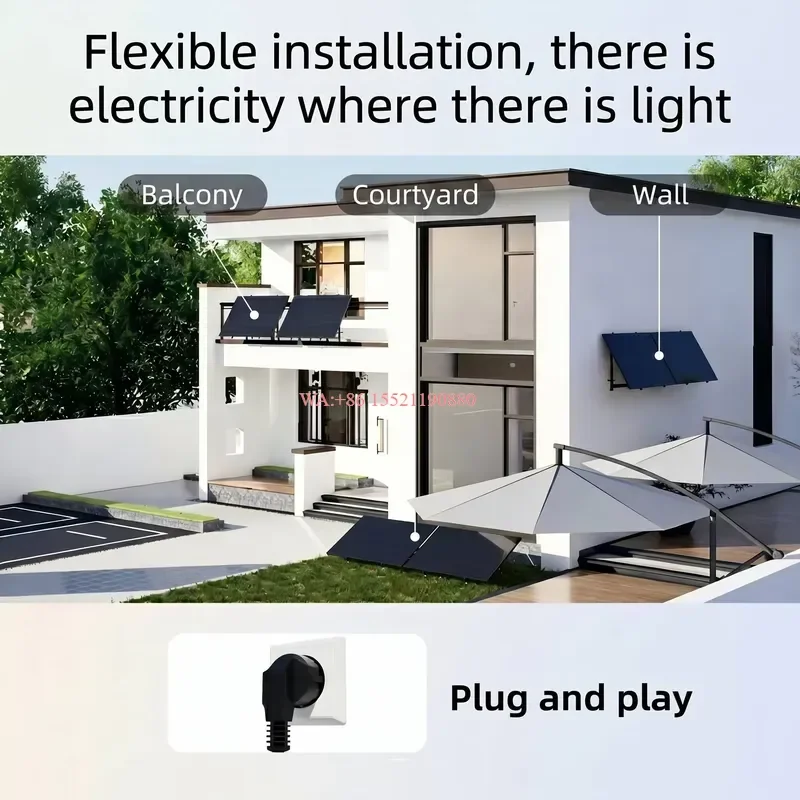WMWMNU for LOXENY JJF-ESK800 Pro 800W No Assembly Balcony Solar System 2x450W Panels Micro Inverter Foldable Bracket Plug