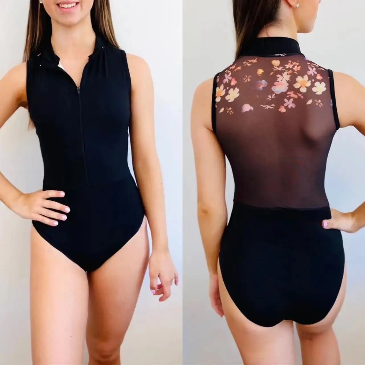 Zwart Ballet Maillots Elegante Praktijk Ballet Dansen Slijtage Volwassen Rits Motion Gymnastiek Turnpakje Dans Overall