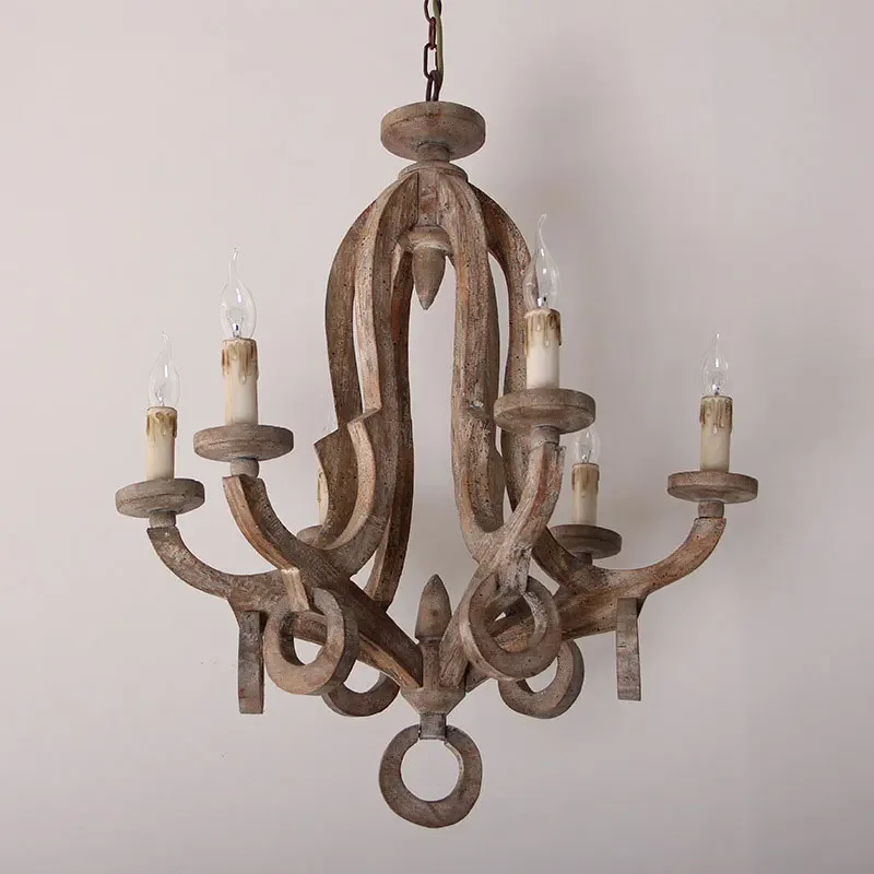 

Vintage Loft American Countryside Solid Wood Chandelier Living Room Dining Room Cafe Clothing Store Villa 6 heads Pendent Lamp ﻿