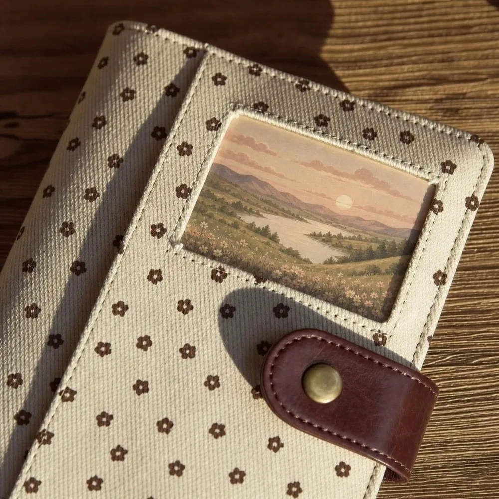 Multifunctional Polka Dot Print A7 Binder Notebook Fabric Cover Snap Button Closure Loose Leaf Journal Diary Book Students