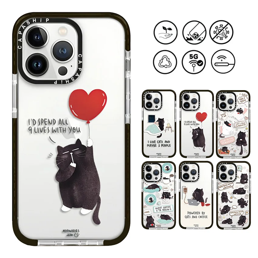 Cartoon Cute Sleeping in Cat Case For iPhone 15 14 13 12 11 Pro X XS XR Max 7 8 Plus SE 2 3 Soft TPU Shockproof Back Cover Capa