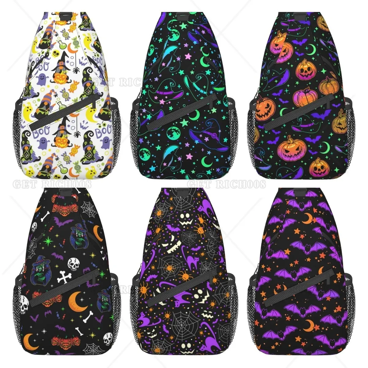 Witches Hats Pumpkin Sling Backpack for Women Men Halloween Crossbody Bags Adjustable Chest Bag for Hiking Travel One Size