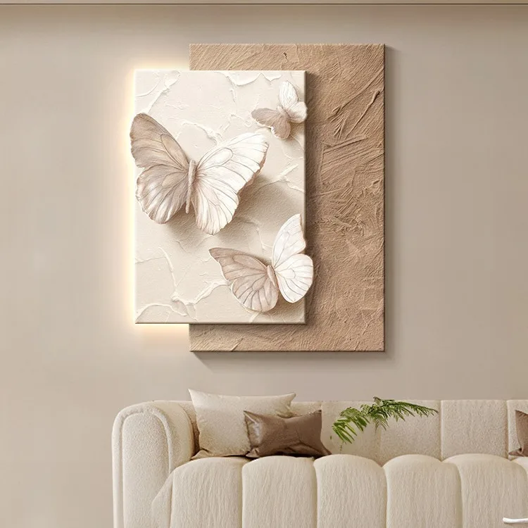

Cream wind relief living room decorative painting butterfly sofa background wall mural texture porch hanging painting
