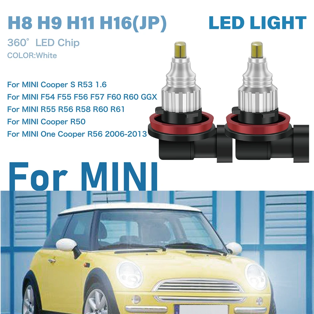 2Pcs/Set 360 COB LED Headlight for MINI Cooper R53 R50 R55 R56 R58 R60 R61 R56 Car Fog Light H11 H8 H9 H16（JP）Fog Lamps