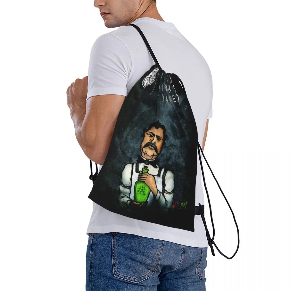 

Green Chartreuse Bottle Oil Painting Drink Backpacks Portable Drawstring Bags Sundries Bag Book Bags for Man Woman School