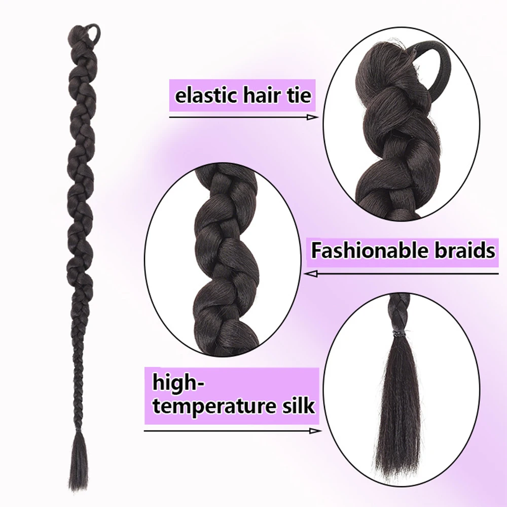 Twist Braiding Synthetic Purple Tail With Rubber Band Hair Ring Long Boxing Braids Crochet Braid Hair Ponytail Extensions