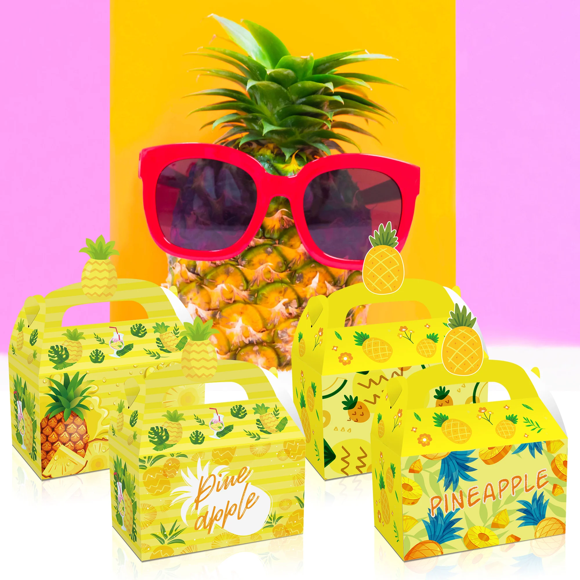 DD248 4Pcs 16x9.5x9.5CM Party Supplies Paper Packing Gift Shaped Portable Box Fruit Pineapple Pattern Party Gift Candy Snack