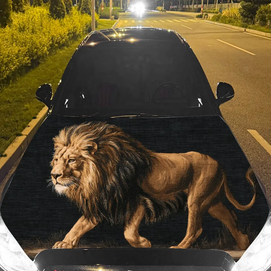 

Car Decal Lion with Dynamic Posture Textured Motif in Artistic Wildlife-Commanding Style - Bold Terrestrial Dominant Fantasy Aes
