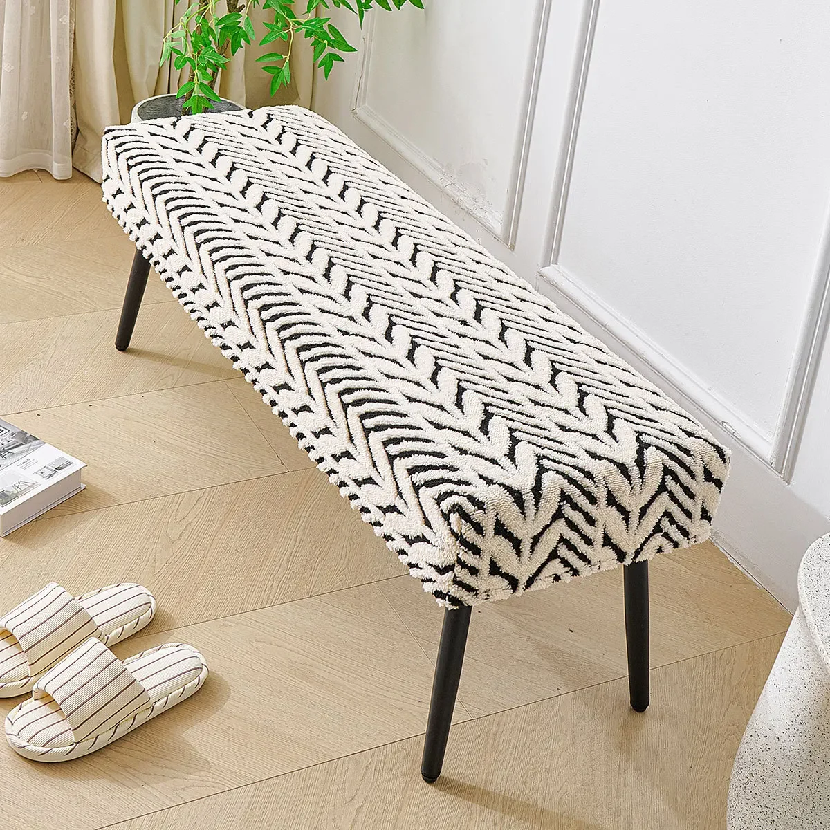 Elastic Bench Slipcover Jacquard Printed Dining Bench Cover Stretch Furniture Protector Slip Cover for Bedroom Dining Room