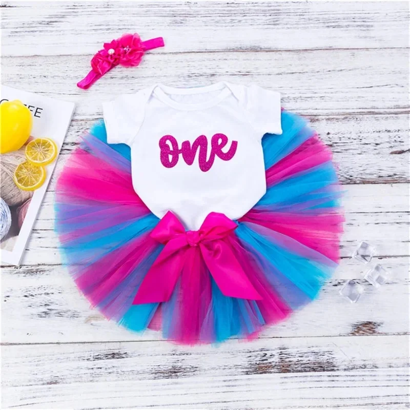 Baby Girls 2pcs Clothing Set Tutu Dress Pure Hand-knitted Skirt+ Stylish Letter Print Triangle Romper Plus Headband Baby Girls s