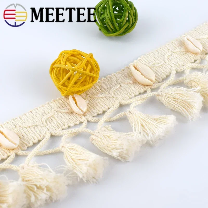 4/8Meters Meetee 6cm Beige Cotton Tassel Lace Triming Handmade Shell Decoration DIY Hometextile Garment Sewing Craft Accessories