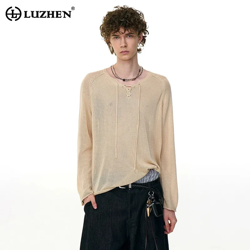 

LUZHEN Original High Quality Thin Breathable Long Sleeve T-shirts Solid Color Elegant Handsome Male Tops 2025 New Clothes JY3568