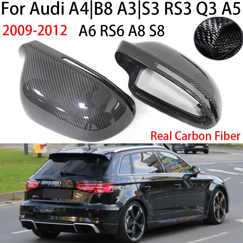 For Audi A3 S3 Q3 RS3 A4 B8 A5 A6 RS6 A8 S8 2009-2012 Real Carbon Fiber Car Side Rearview Mirror Cover Caps Blind Spot Assist